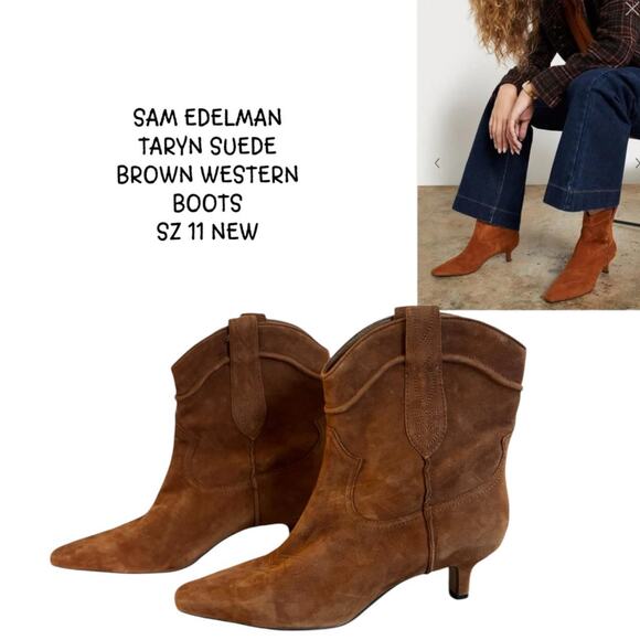 SAM EDELMAN TARYN WESTERN SUEDE KITTEN HEEL BOOTS SZ. 11 - Picture 1 of 8